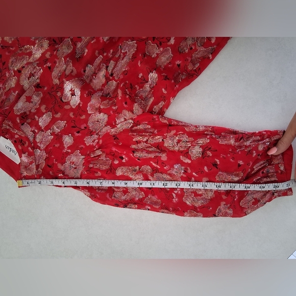 Ba&sh/ Tanama Printed Silk Blend Blouse/ Red and Metallic Gold/ Size US XS - Picture 10 of 15